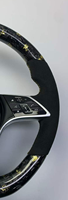Volant de voiture sport à fond plat personnalisé pour Maybach Classe S, garniture en fibre de carbone forgée avec paillettes dorées et revêtement en Alcantara suédé