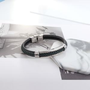 <b>Men</b> Mature Jewelry Black Leather <b>Bracelet</b> Stainless Steel Waterproof Wholesale 18k Plated Gold - Product Image 6