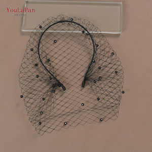 YouLaPan VA08 फैक्टरी प्रत्यक्ष बिक्री पिंजरा घूंघट परत सफेद काले शुद्ध हेडबैंड महिला शादी भोज मोती चेहरा घूंघट - Product Image 4