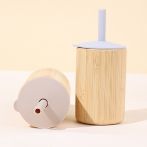 Couvercle en silicone réutilisable sans Bpa pour l'apprentissage de la formation des produits pour bébés Tasse à bec en bambou écologique avec paille pour les tout-petits - Product Image 3