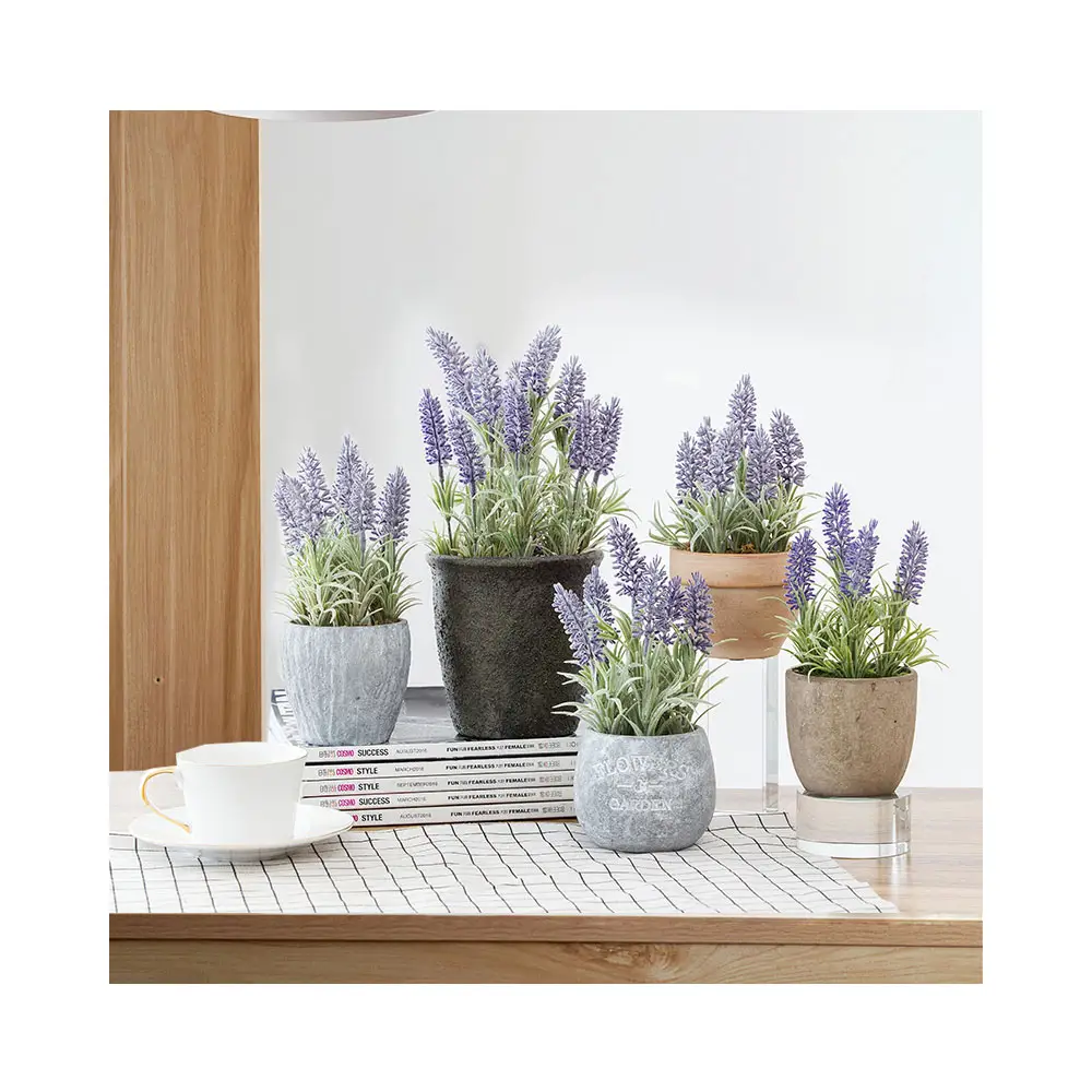 Produk penjualan terlaris bunga buatan Lavender seperti hidup di pot bunga melamin dekorasi taman plastik Mini untuk menerima rumah