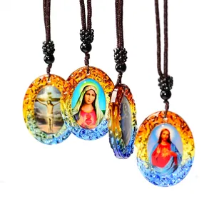इंद्रधनुष ग्लास फैशन धार्मिक गहने यीशु मां मैरी लटकन हार पार गहने
