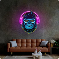 Usine personnalisée Led néon acrylique oeuvre enseignes électroniques personnalisé Led gorille avec casque enseigne au néon pour décoration murale