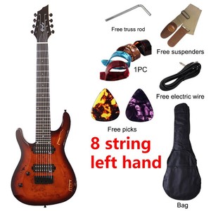 Chitarra Elettrica Mancina 39 Pollici 8 Corde Rossa Lucida con Corpo in Acero, Tastiera in Palissandro e Pickup per Professionisti - Product Image 1