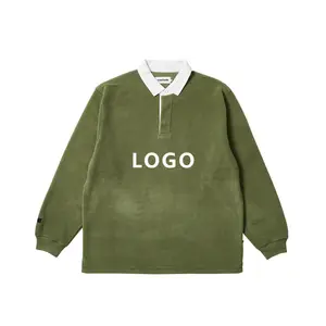 Atacado alta qualidade algodão manga comprida gola botão pullover logotipo personalizado impressão moda camisola do algodão