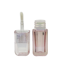 Flacon carré transparent rose 4 ml pour gloss à lèvres avec bouchon à vis et applicateur à grande brosse pour huile à lèvres, couleur personnalisable