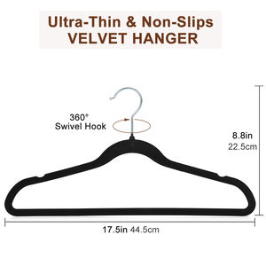 Lindon Fluwelen Hanger 50 Pack Ruimte Te Besparen Anti-Slip Gevoerde Gevlokte Witte Zwart Fluwelen <span class=keywords><strong>Hangers</strong></span> Voor Doek - Product Image 5