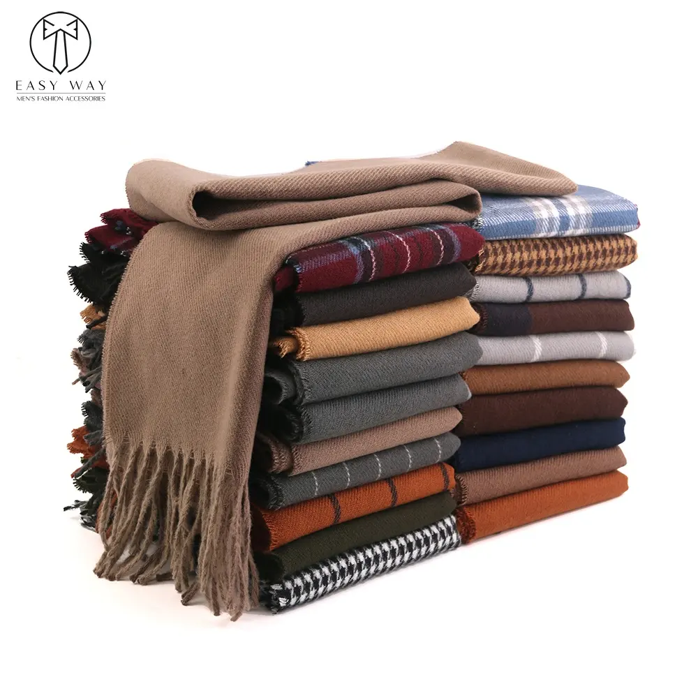 Custom Eco Friendly Recycled wool Scarves Tassel Long Shawls Winter Imitation Cashmere Scarf Other Scarves for Men