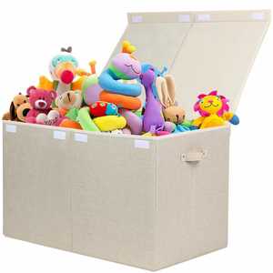 26"x17" X17" <b>Large</b> Toy Storage Box with Lid, Sturdy Toys Storage Chest <b>Bin</b> Organizer Basket with Dividers for Kids - Product Image 1