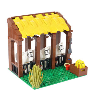 MOC5045 Scène de guerre des écuries du <span class=keywords><strong>Moyen</strong></span> <span class=keywords><strong>Âge</strong></span>, modè<span class=keywords><strong>le</strong></span> d'animal cheval, ensembles de blocs de construction DIY, puzzle, jouets pour enfants, 211 pièces - Product Image 5