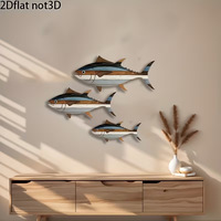 Peinture décorative Art Déco en bois personnalisée 3 pièces, thème thon, design tendance, réutilisable, art marin, décoration d'intérieur multi-occasions