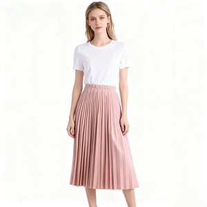 Elegant <strong>White</strong> Black Pink Pleated Long Midi <strong>Skirt</strong> Women High Waist PU <strong>Leather</strong> Breathable Casual Style - Product Image 6