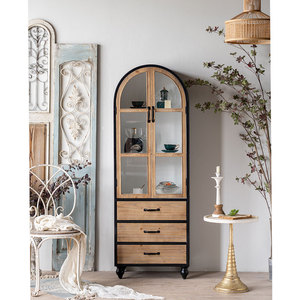 New Arrival Vintage Wooden Storage Side Cabinet Tall Display Wood Cabinet Store Content Ark With Glass Door And Drawer