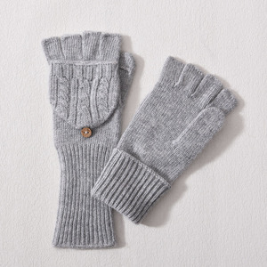 Gants en <span class=keywords><strong>laine</strong></span> tricotés à demi-doigts en gros, mitaines chaudes à revers pour les doigts, mitaines en côtes, gants en cachemire doux personnalisés de luxe pour femmes, gants d'hiver - Product Image 5