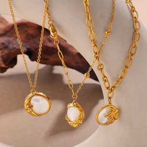Collar con Colgante de Concha Blanca Lunar, Acero Inoxidable, Chapado en Oro de 18K, Estilo Retro, Joyería de Moda - Product Image 1