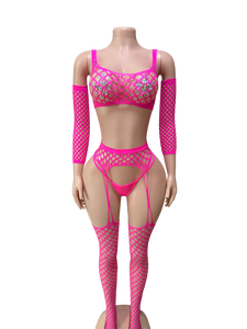 Pothole Fishnet Garter Set Four-piece set And Arm Sleeves For <b>Pole</b> <b>Dance</b> Performance Wear Exotic Dancewear - Product Image 2