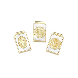 สร้อยคอจี้ไม้กางเขนสี่เหลี่ยมจัตุรัส18K ชุบทองแดงเปลือกธรรมชาติของ Komi - Product Image 5