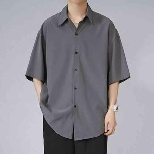 Chemise d'été pour homme, tendance, polyvalente, noire, fine, en popeline glacée, manches longues ou courtes, ample, décontractée, vintage, haut de gamme, style Hong Kong - Product Image 6