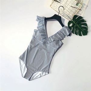 Maillot <span class=keywords><strong>de</strong></span> bain une pièce sexy à rayures et volants pour femmes et jeunes filles, décolleté plongeant, collection plage, offre spéciale - Product Image 4
