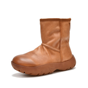 Botas de nieve bajas de piel auténtica de becerro suave para mujer, con pelo de cordero y cierre a presión en el tobillo, elegantes zapatos de hombre. - Product Image 4