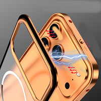 Funda para Teléfono con Marco Magnético de Metal y Parte Trasera Transparente de PC, con Hebilla Elástica y Cierre a Presión, para iPhone 17 Pro Max 16, Cubierta Protectora de Aluminio