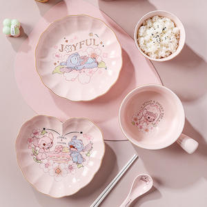 Juego de vajilla de cerámica con esmalte degradado de puntada <span class=keywords><strong>rosa</strong></span> de dibujos animados, diseño de Phnom Penh, placa de puntada en forma de corazón, portátil, reutilizable - Product Image 2