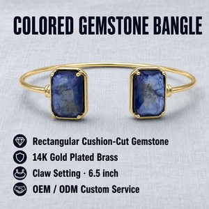 <span class=keywords><strong>Bracciale</strong></span> Aperto ZMJ Personalizzato <span class=keywords><strong>con</strong></span> Gemma Blu Taglio <span class=keywords><strong>Smeraldo</strong></span> per Donne, Placcato in Oro 14K <span class=keywords><strong>con</strong></span> Incastonatura a Griffe, Design Moderno - Product Image 1