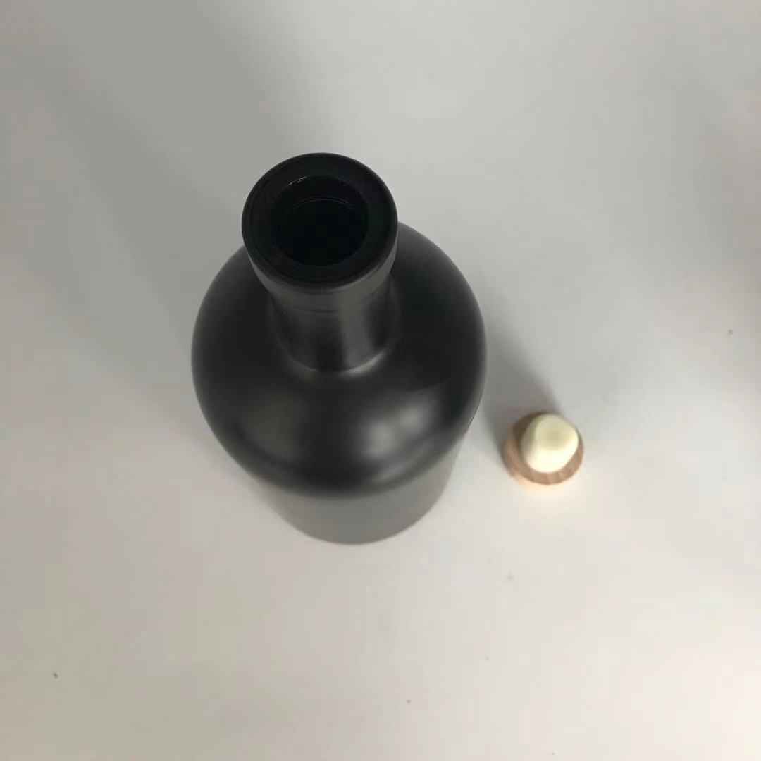 500ml round shape matte black glass wine bottles with cork lid OEM color and logo manufacturer glass bottle
