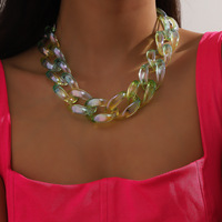 Collier ras du cou multirangs en perles de résine plastique, tressé à la main, coloré, audacieux et tendance pour femme, style transfrontalier Europe-Amérique