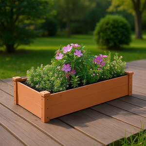 Fioriera Rettangolare Rialzata in Legno per Giardino, da Montare su Terrazza Esterna, per Composizioni Floreali Stagionali - Product Image 2