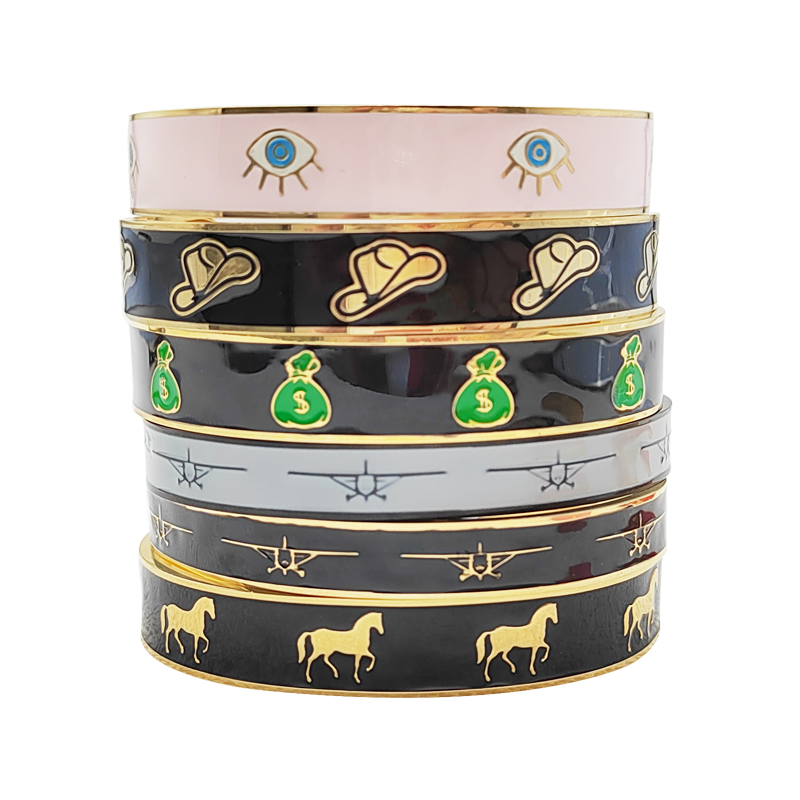 2024 New fashion C Shape Stainless Steel Enamel Cuff Bracelet Bangle For Women