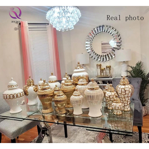 Light Luxury Large General Jar Handicraft Furnishings Ceramic Electroplated <strong>Vase</strong> Ginger Jar Table <strong>Flower</strong> Striped <strong>Vase</strong> - Product Image 3