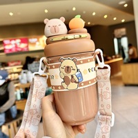 HECION Bouteille d'eau d'été à double paille, motif Cinnamoroll Capybara, pour l'école et les voyages, 550 ml – Nouveauté très prisée