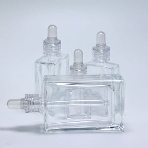 Flat Square Rectangle Luxury 15ml 30ml 50ml 100ml Glass <b>Dropper</b> <b>Bottles</b> Crystal Clear Slanted Shoulder Screen Printed Pump/Spray - Product Image 3