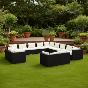 Ensemble de salon de jardin en rotin noir, mobilier d'extérieur contemporain résistant aux intempéries, capacité de 10 personnes et plus - Product Image 2