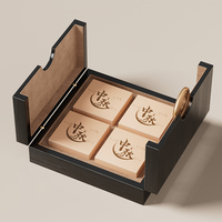 Boîte cadeau de luxe pour gâteau de lune du Festival de la Mi-Automne chinois, boîte en bois pour gâteau de lune, emballage à double porte, 4 emplacements, boîtes d'emballage personnalisées