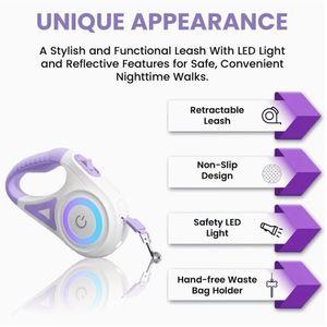 Guinzaglio Retrattile Automatico con Luce LED per Cani di Piccola e Media Taglia, in Nylon per Teddy - Product Image 2