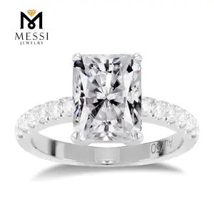 MS-239 Messi Sieraden Groothandel Prijs 18K White Gold 3 Karaat Def Vvs Radiant Moissanite Engagement Ring Vrouwen