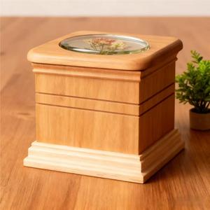 Урна для праха питомца квадратной формы с шиповым соединением, с отпечатком лапы, в брокадной коробке, деревянный мемориальный ящик - Product Image 4
