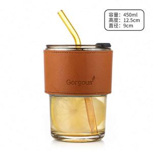 Logo imprimé créatif Cadeau publicitaire Tasse à café en paille avec étui en cuir pour les employés de bureau et les étudiants. - Product Image 4