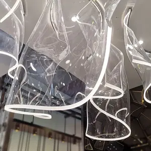 Lámpara colgante de decoración moderna, candelabro de hotel de cristal LED de lujo con proyecto grande personalizado