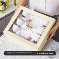 Set Cangkir Kopi Keramik Modern Grosir, Pinggiran Emas & Desain Bunga Buatan Tangan untuk Rumah dan Bisnis Katering