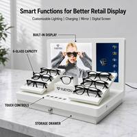 Présentoir intelligent multi-emplacements blanc pour lunettes, double écran, commande tactile, tiroir coulissant, capacité 6 paires, en acrylique, montage facile