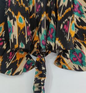 Haute qualité élégant bohème imprimé fleuri coton haut court manches cloche Hippie Wrap cravate conception à la mode été sans col - Product Image 4