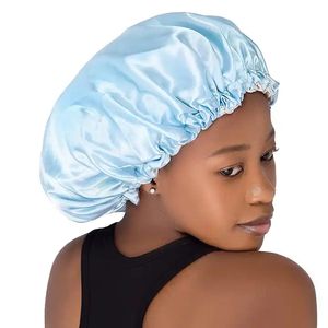 Nouveau design, <span class=keywords><strong>bonnet</strong></span> en satin double couche avec logo personnalisé et sacs en satin pour femmes, bandeau de nuit en satin de créateur avec logo et lien de fixation - Product Image 6