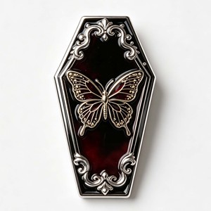 เข็มกลัดโลหะรูปโลงศพเคลือบสีดำ ดีไซน์เทียนชุบเงิน ธีมฮาโลวีน ของสะสม - Product Image 2