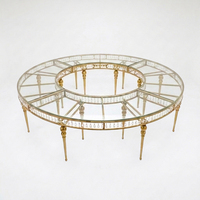 Mesa de Comedor de Lujo con Patas Doradas y Vidrio Serpentino Empalmado para Bodas, Banquetes, Hoteles y Eventos