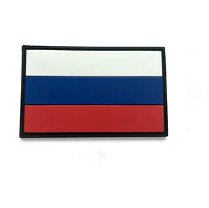 Label Pakaian Pvc 2D Kustom Tambal Bendera Negara Rusia Pvc Lembut