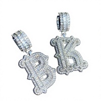 Collier personnalisé avec lettre en zircon scintillant, chaînes plaquées or, pendentif en cristal de glace baguette, style hip-hop unisexe