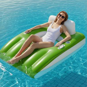 Fauteuil gonflable de piscine robuste pour adultes, grand canapé de bain, chaise longue de bronzage en maille avec porte-gobelet pour lac et rivière - Product Image 1